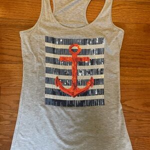 Gray Tank Top with Sequin Anchor Design